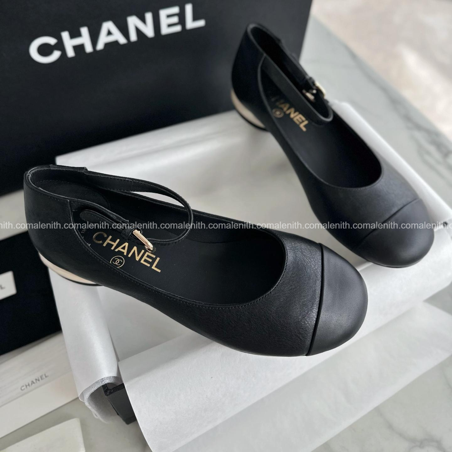 Chanel Black Pearl Heel Mary Janes